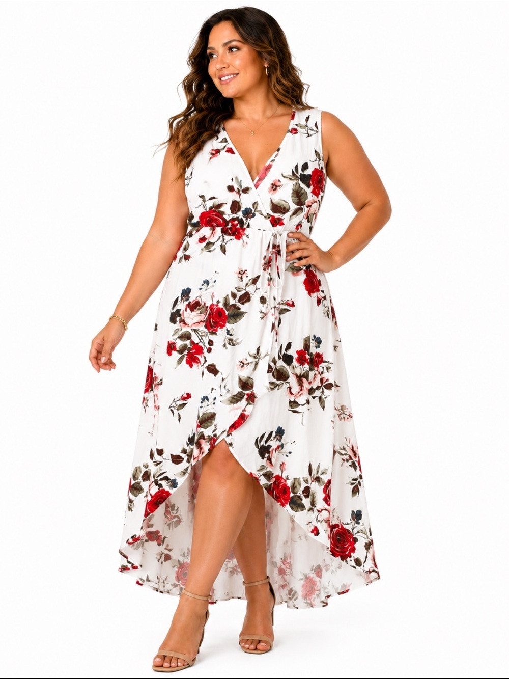 J for Justify Pink Rose Print Hi Low  Dress